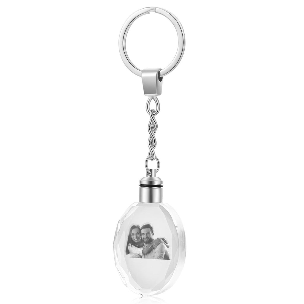 Personalised 3D Photo Crystal Keychain - Elegant Oval Design - Engraved Memories