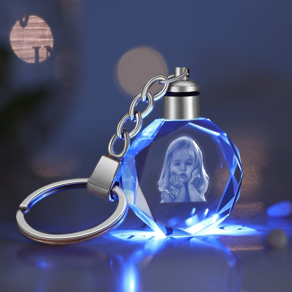 Personalised 3D Photo Crystal Keychain - Elegant Round Design - Engraved Memories