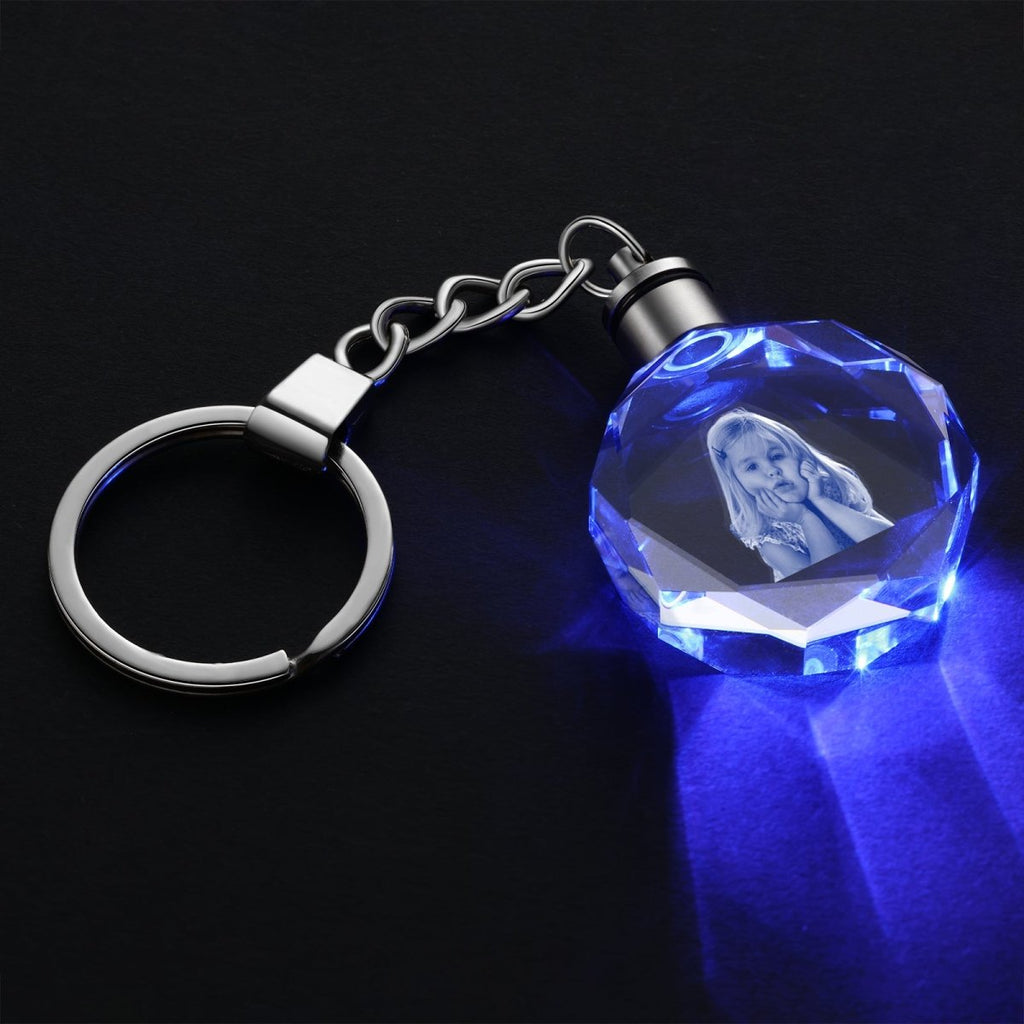 Personalised 3D Photo Crystal Keychain - Elegant Round Design - Engraved Memories