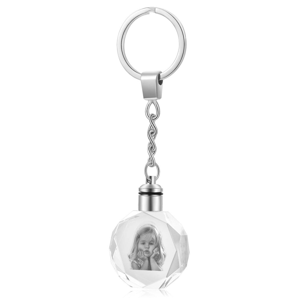 Personalised 3D Photo Crystal Keychain - Elegant Round Design - Engraved Memories