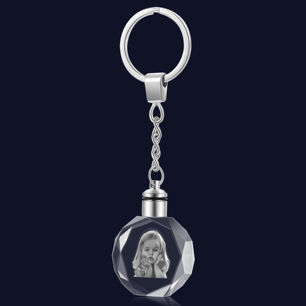 Personalised 3D Photo Crystal Keychain - Elegant Round Design - Engraved Memories