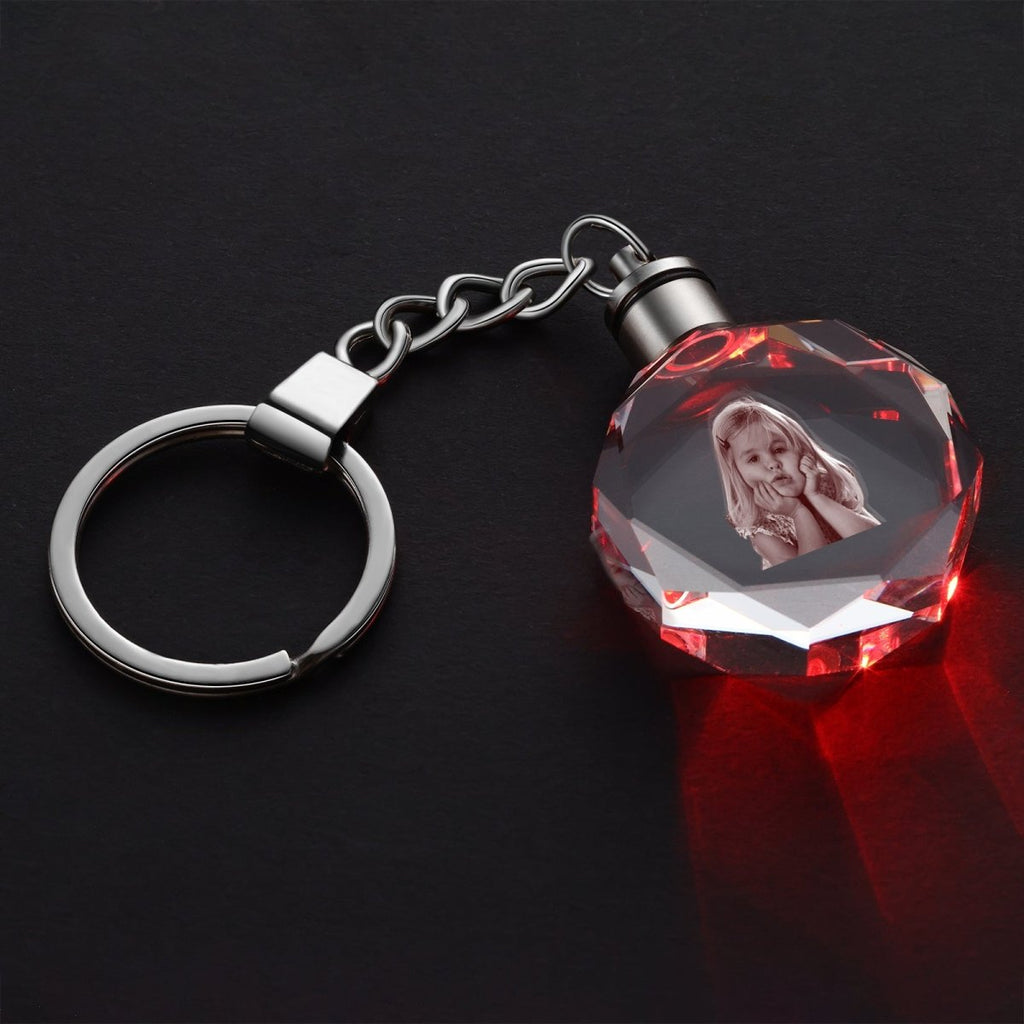 Personalised 3D Photo Crystal Keychain - Elegant Round Design - Engraved Memories