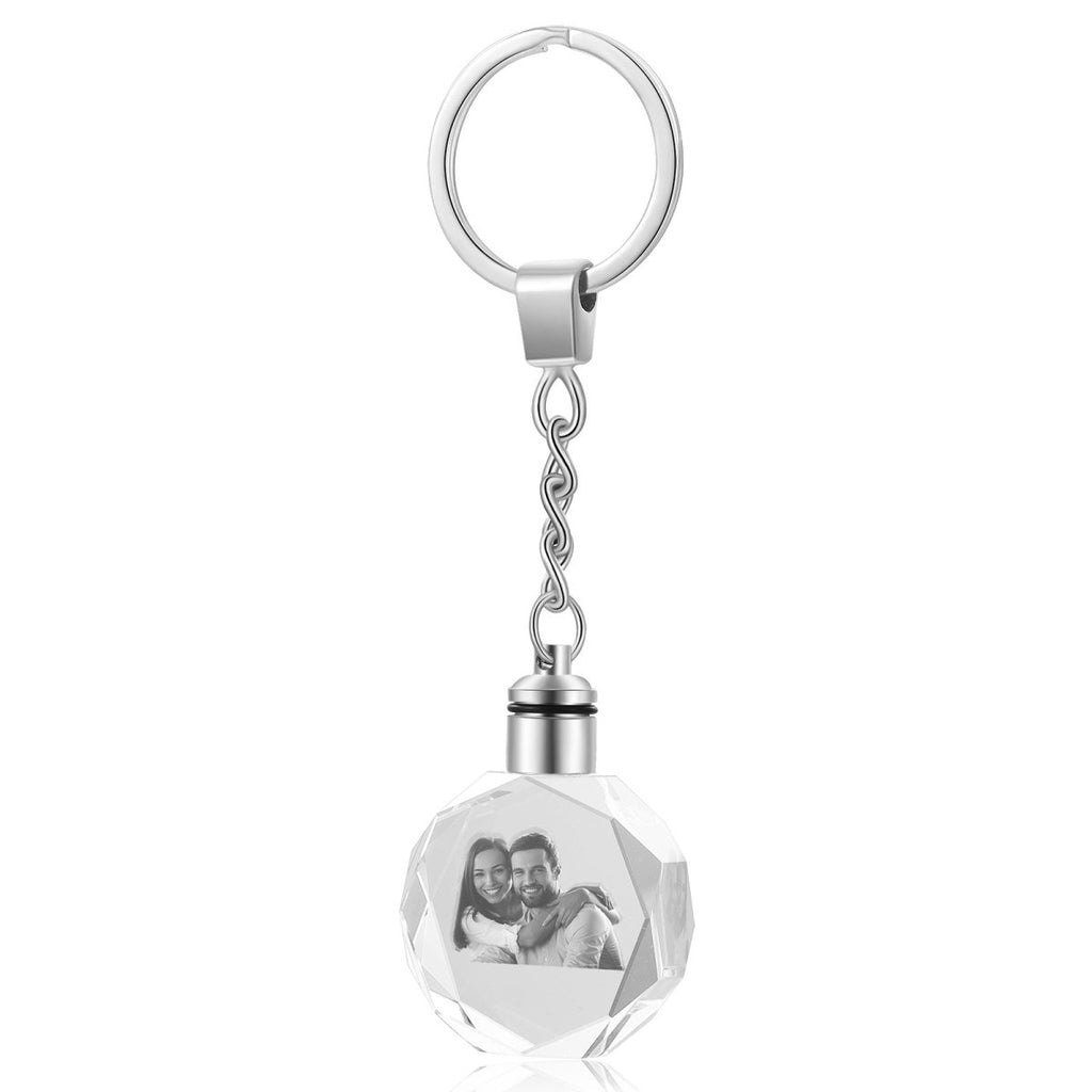 Personalised 3D Photo Crystal Keychain - Elegant Round Design - Engraved Memories