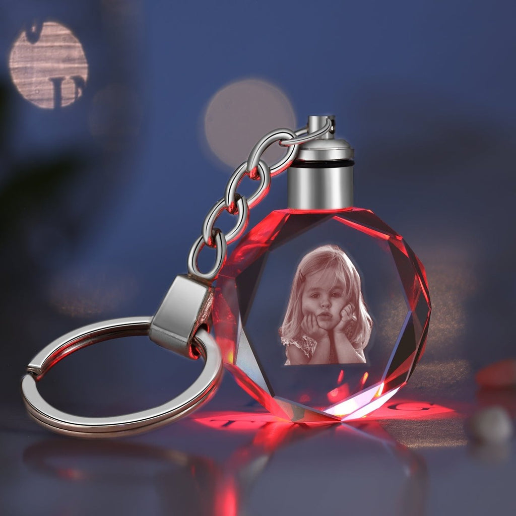 Personalised 3D Photo Crystal Keychain - Elegant Round Design - Engraved Memories