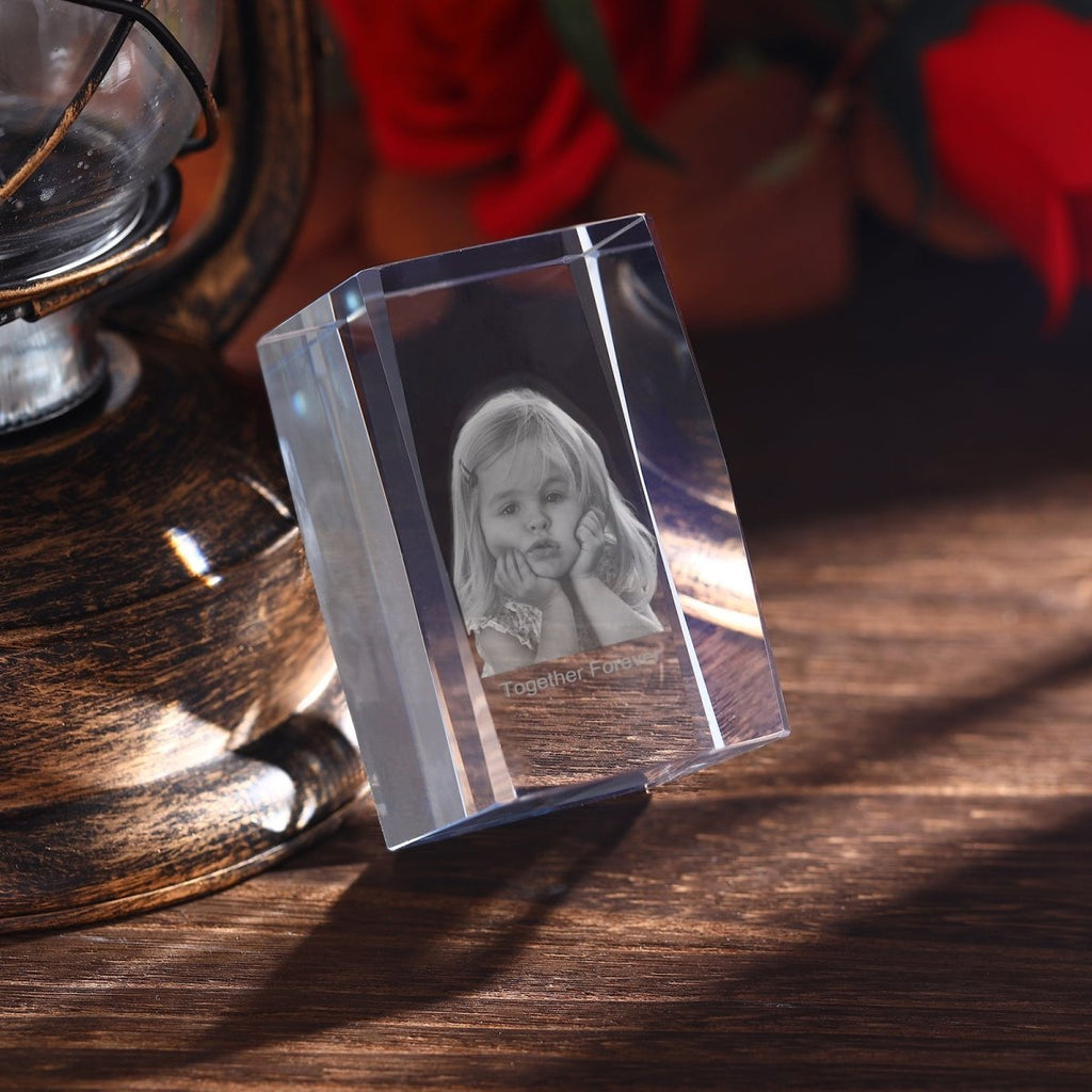 Personalised 3D Photo Premium Crystal Ornament – medium 70mm x 60mm x 100mm - Engraved Memories