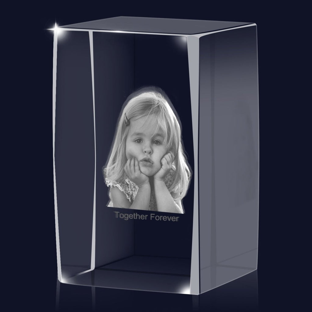 Personalised 3D Photo Premium Crystal Ornament – medium 70mm x 60mm x 100mm - Engraved Memories