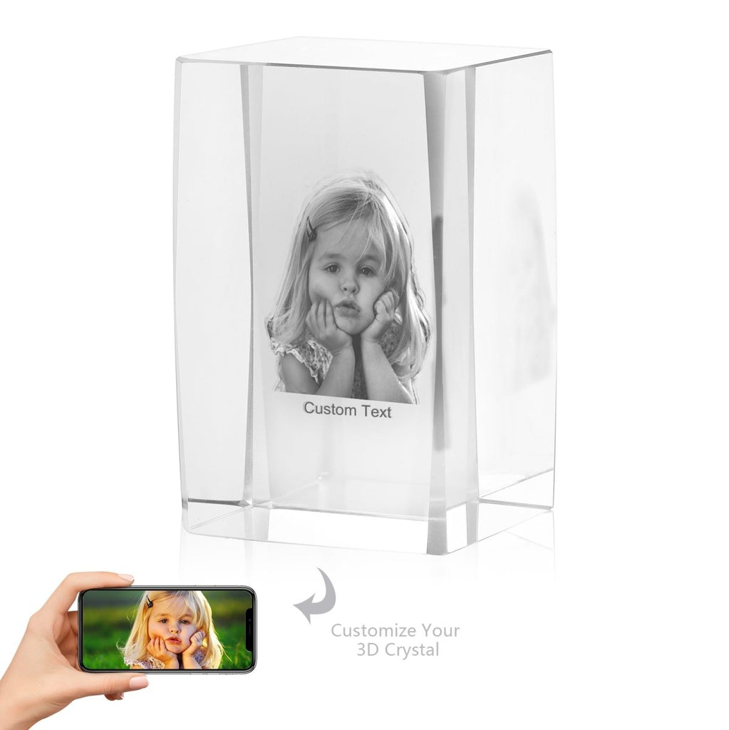 Personalised 3D Photo Premium Crystal Ornament – medium 70mm x 60mm x 100mm - Engraved Memories