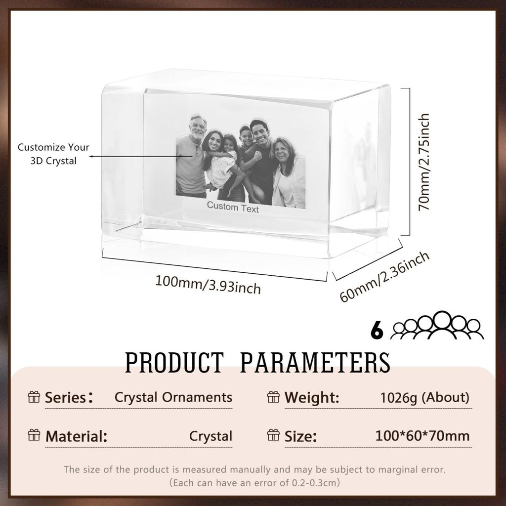 Personalised 3D Photo Premium Crystal Ornament – medium 70mm x 60mm x 100mm - Engraved Memories