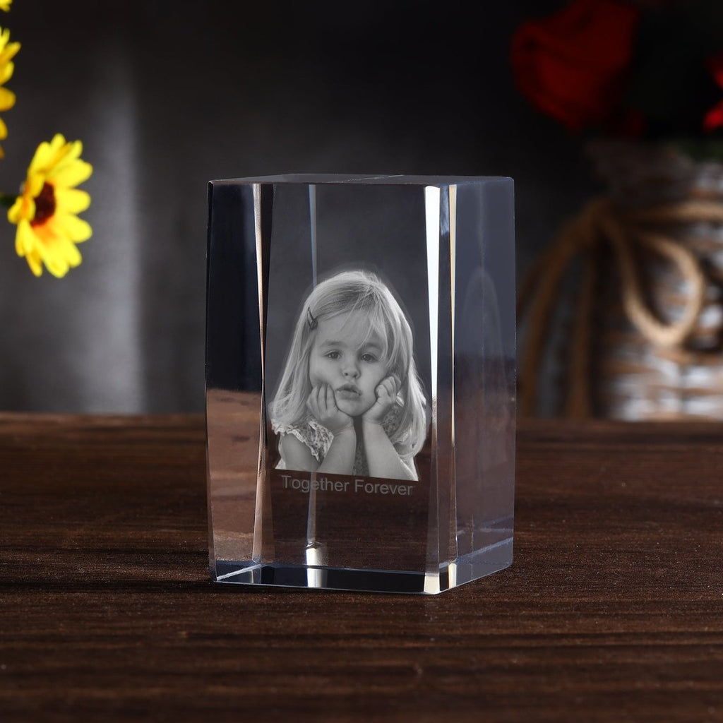 Personalised 3D Photo Premium Crystal Ornament – medium 70mm x 60mm x 100mm - Engraved Memories