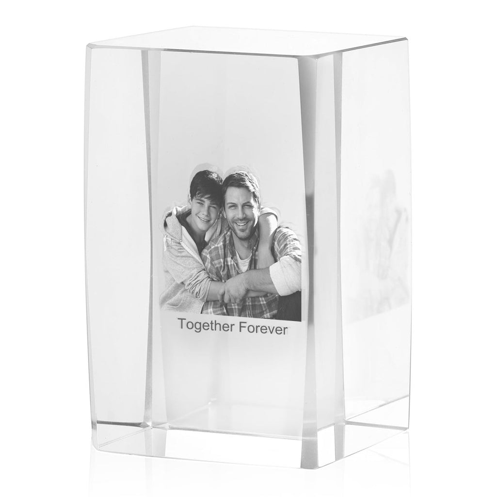 Personalised 3D Photo Premium Crystal Ornament – medium 70mm x 60mm x 100mm - Engraved Memories