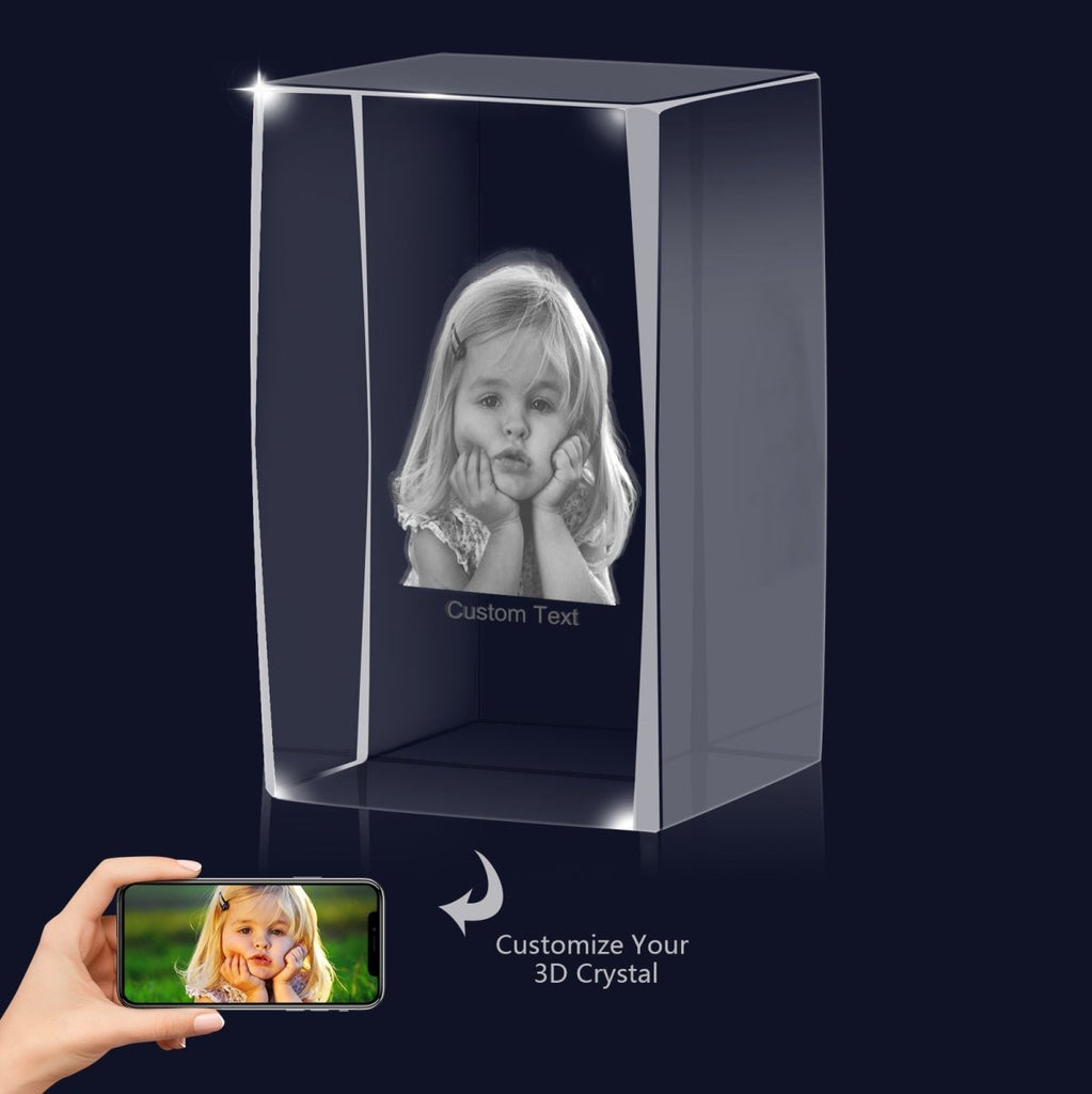 Personalised 3D Photo Premium Crystal Ornament – medium 70mm x 60mm x 100mm - Engraved Memories