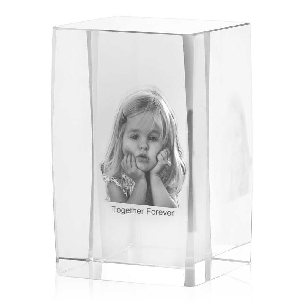 Personalised 3D Photo Premium Crystal Ornament – medium 70mm x 60mm x 100mm - Engraved Memories