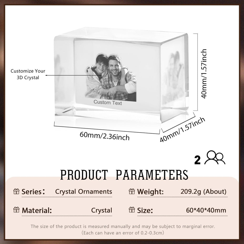 Personalised 3D Photo Premium Crystal Ornament – small 40mm x 60mm - Engraved Memories