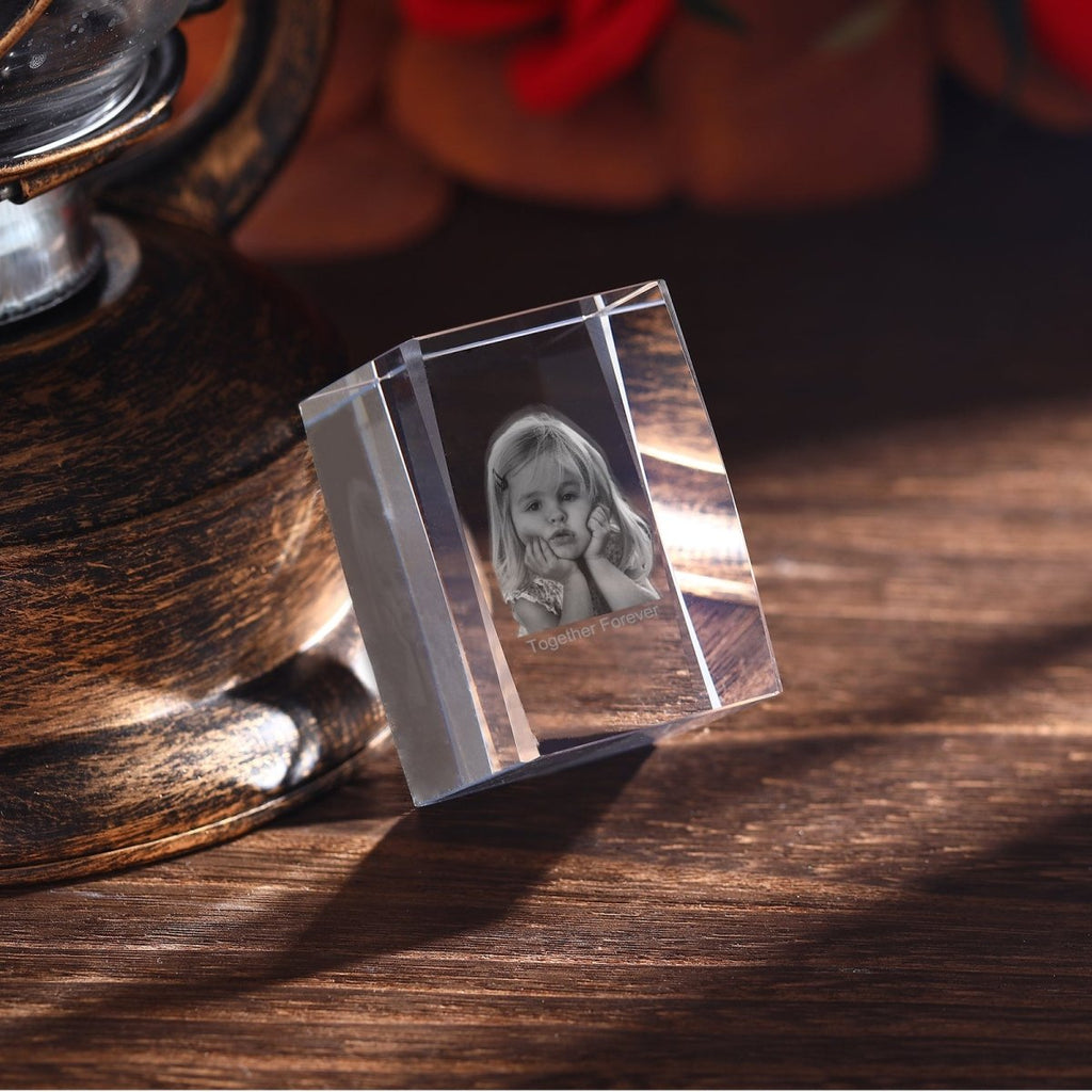 Personalised 3D Photo Premium Crystal Ornament – small 40mm x 60mm - Engraved Memories