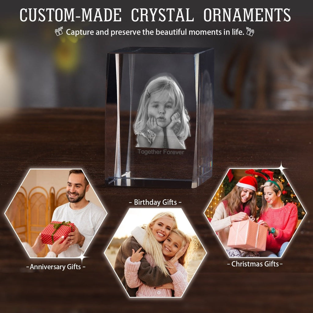 Personalised 3D Photo Premium Crystal Ornament – small 40mm x 60mm - Engraved Memories