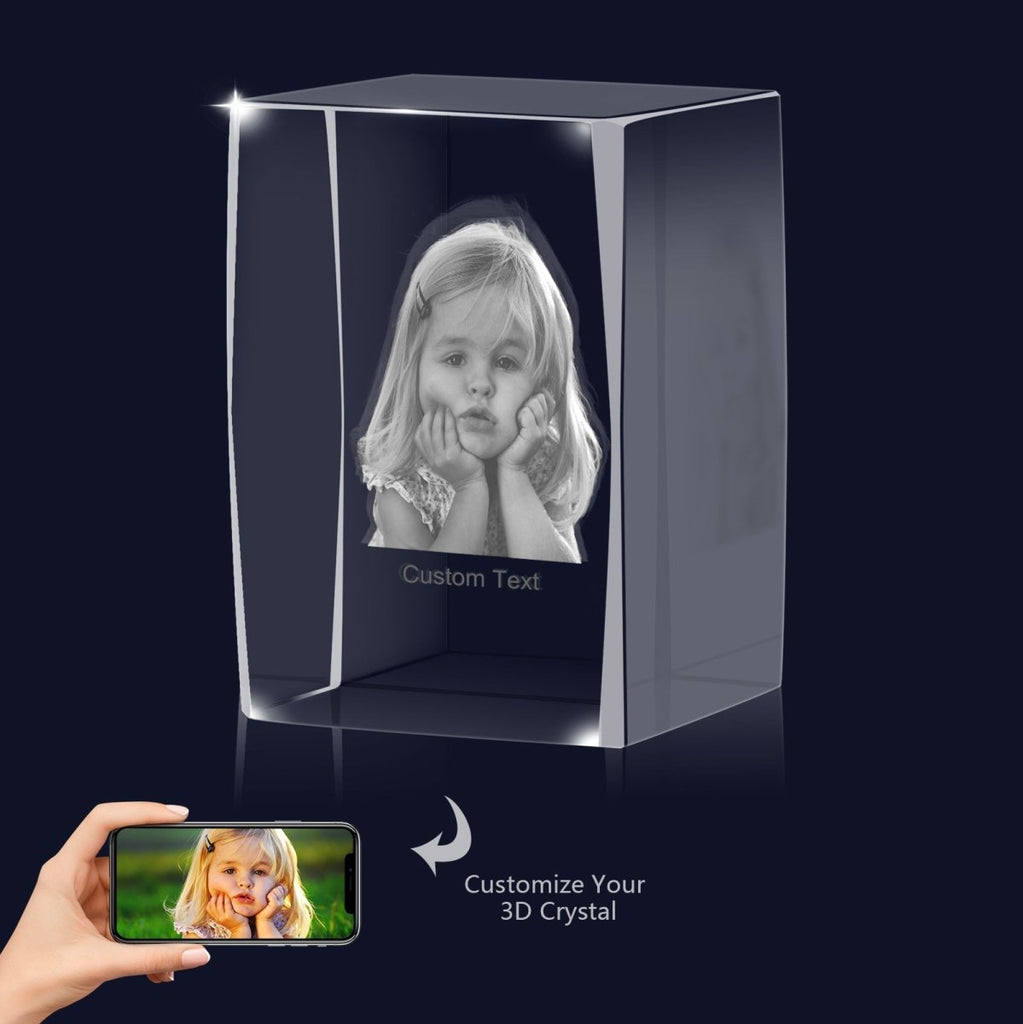 Personalised 3D Photo Premium Crystal Ornament – small 40mm x 60mm - Engraved Memories