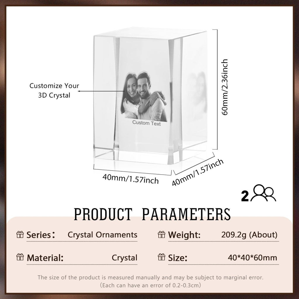 Personalised 3D Photo Premium Crystal Ornament – small 40mm x 60mm - Engraved Memories