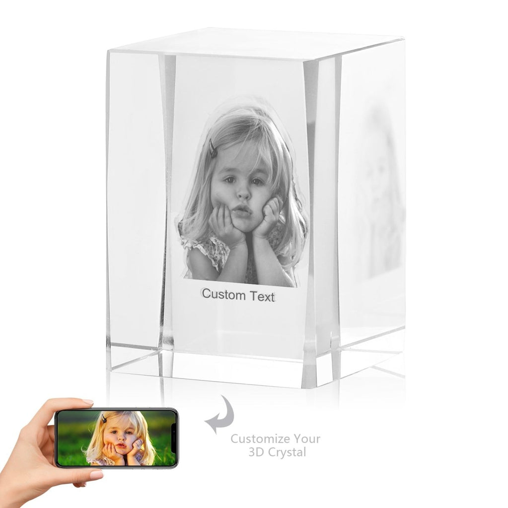 Personalised 3D Photo Premium Crystal Ornament – small 40mm x 60mm - Engraved Memories