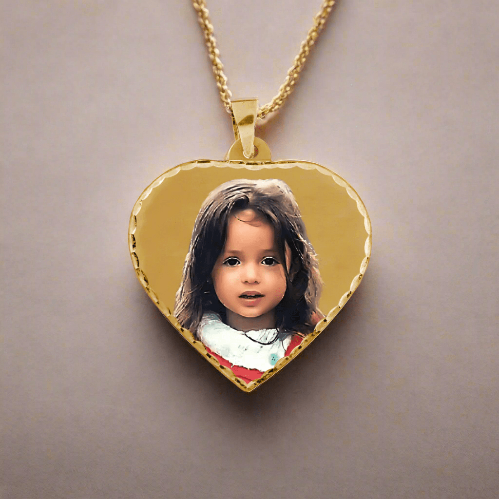 Personalised 9ct Gold or Sterling Silver Photo Pendant, Heart Shape - Engraved Memories