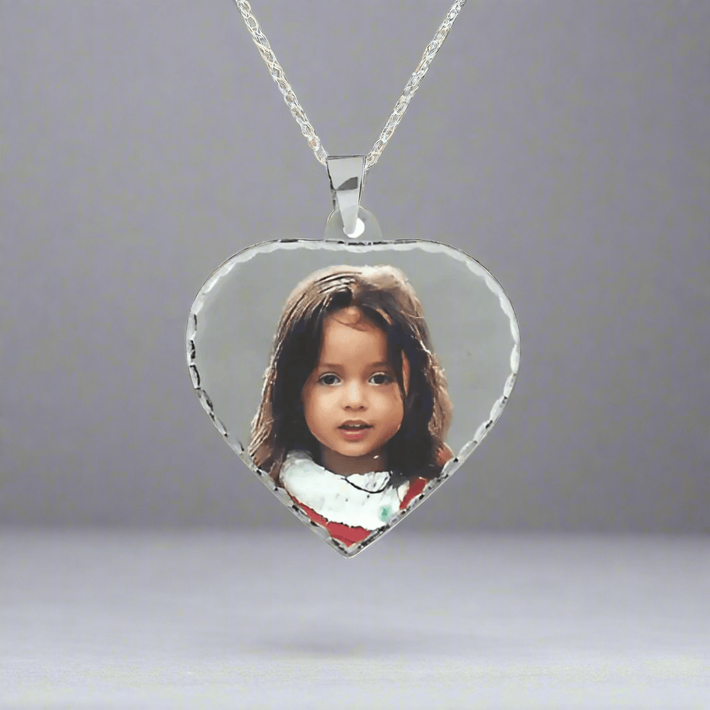 Personalised 9ct Gold or Sterling Silver Photo Pendant, Heart Shape - Engraved Memories