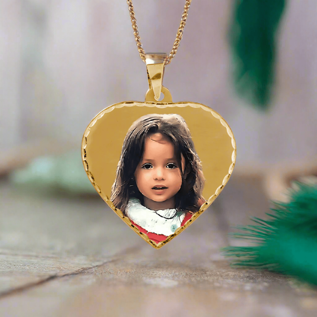 Personalised 9ct Gold or Sterling Silver Photo Pendant, Heart Shape - Engraved Memories