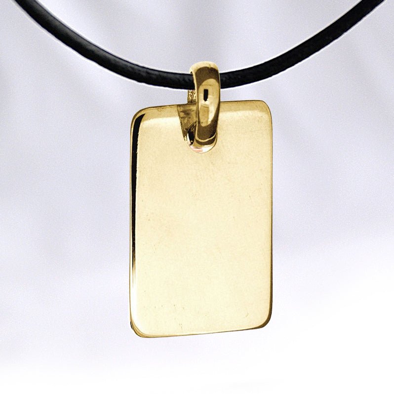 Personalised 9ct Gold Photo Pendant Necklace, Rectangle Photograph & Text Mens Dog Tag - Engraved Memories