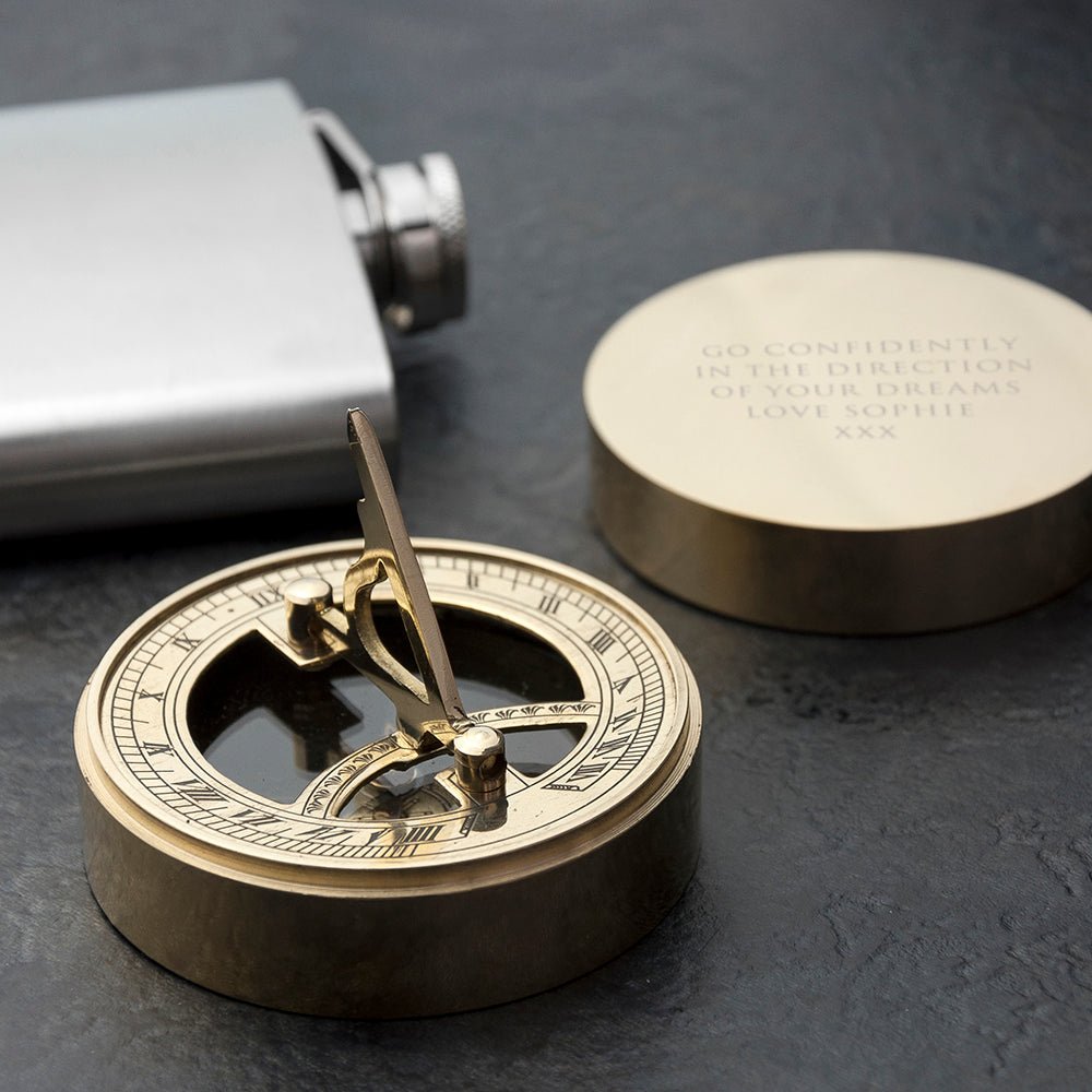 Personalised Adventurer's Brass Sundial and Compass - Engraved Memories