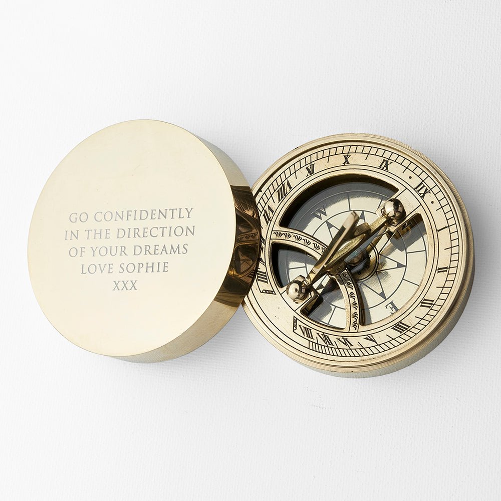 Personalised Adventurer's Brass Sundial and Compass - Engraved Memories