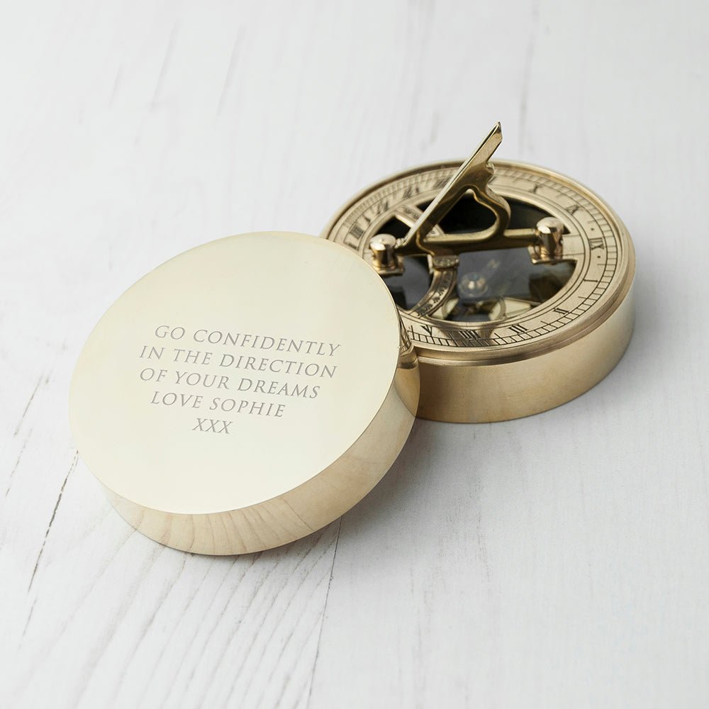 Personalised Adventurer's Brass Sundial and Compass - Engraved Memories