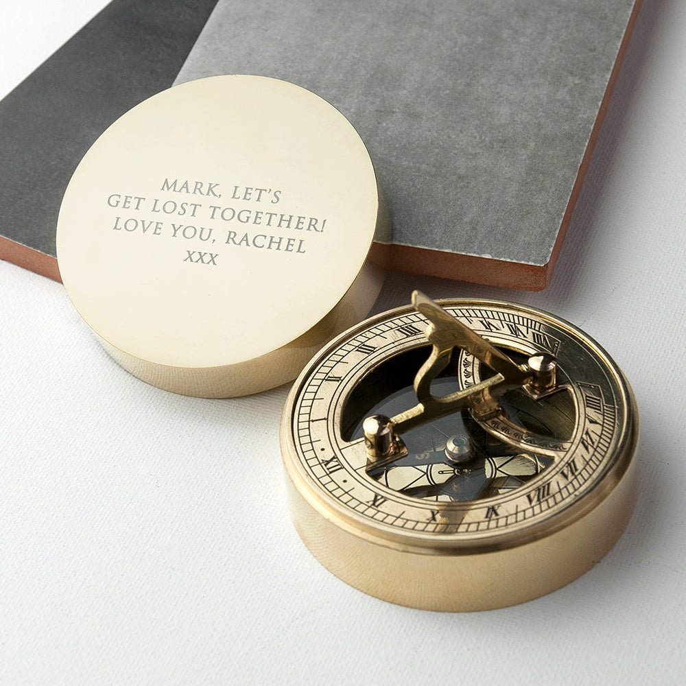 Personalised Adventurer's Brass Sundial and Compass - Engraved Memories