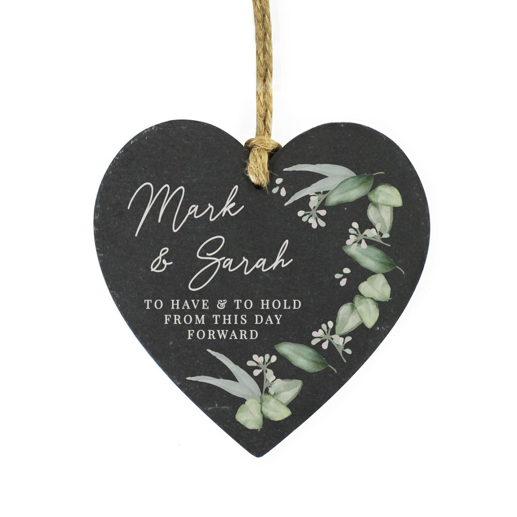 Personalised Botanical Slate Heart Decoration - Engraved Memories