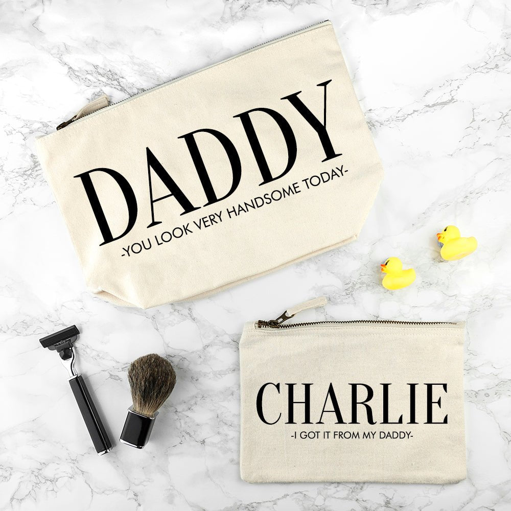 Personalised Daddy & Me Cream Wash Bags - Engraved Memories