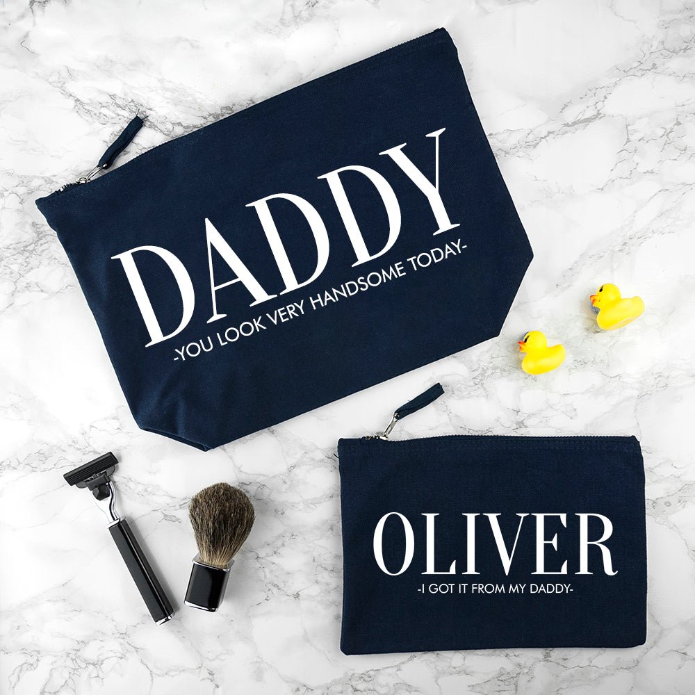 Personalised Daddy & Me Navy Wash Bags - Engraved Memories