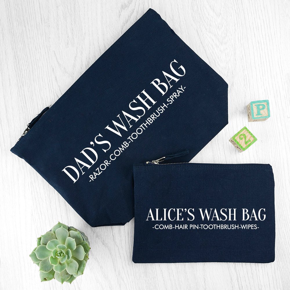 Personalised Daddy & Me Navy Wash Bags - Engraved Memories