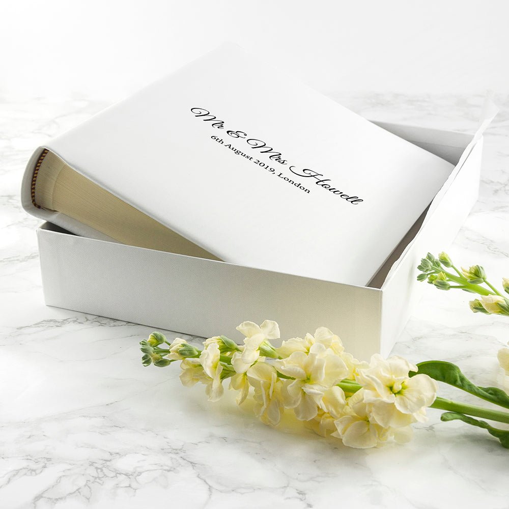 Personalised Dream Vachetta Italian Leather Photo Album in White - Engraved Memories