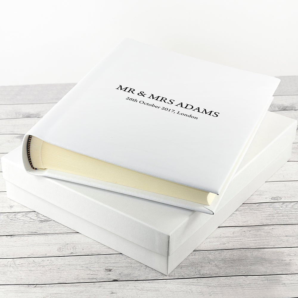 Personalised Dream Vachetta Italian Leather Photo Album in White - Engraved Memories