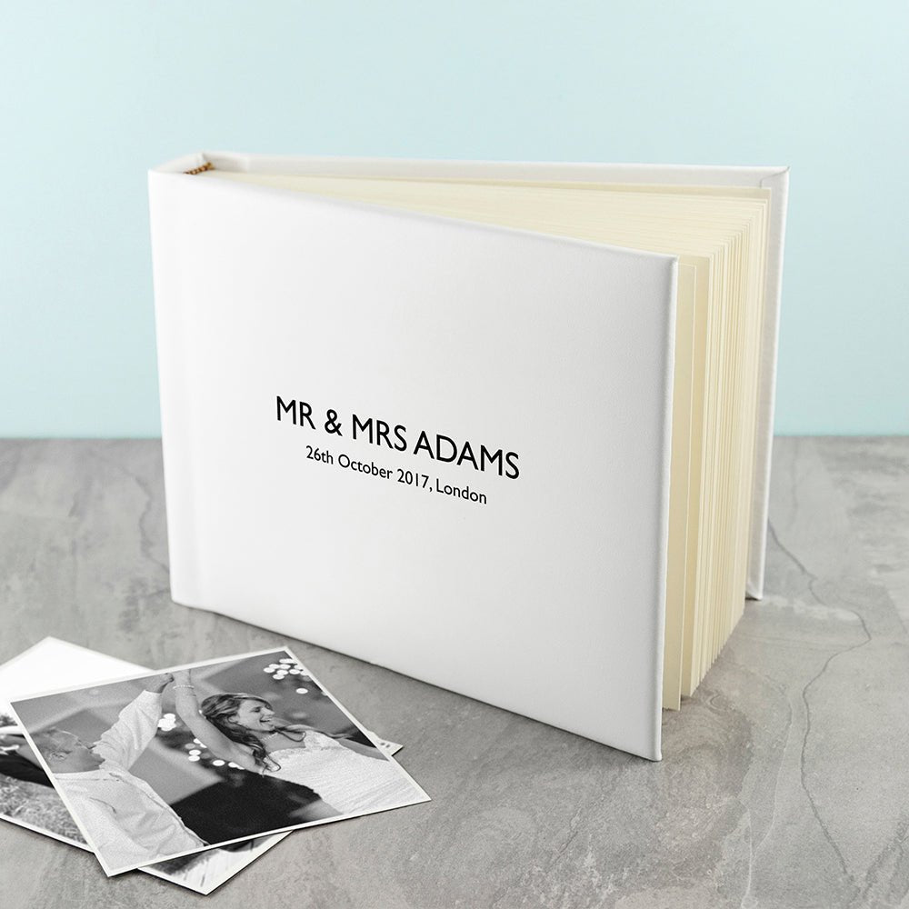 Personalised Dream Vachetta Italian Leather Photo Album in White - Engraved Memories