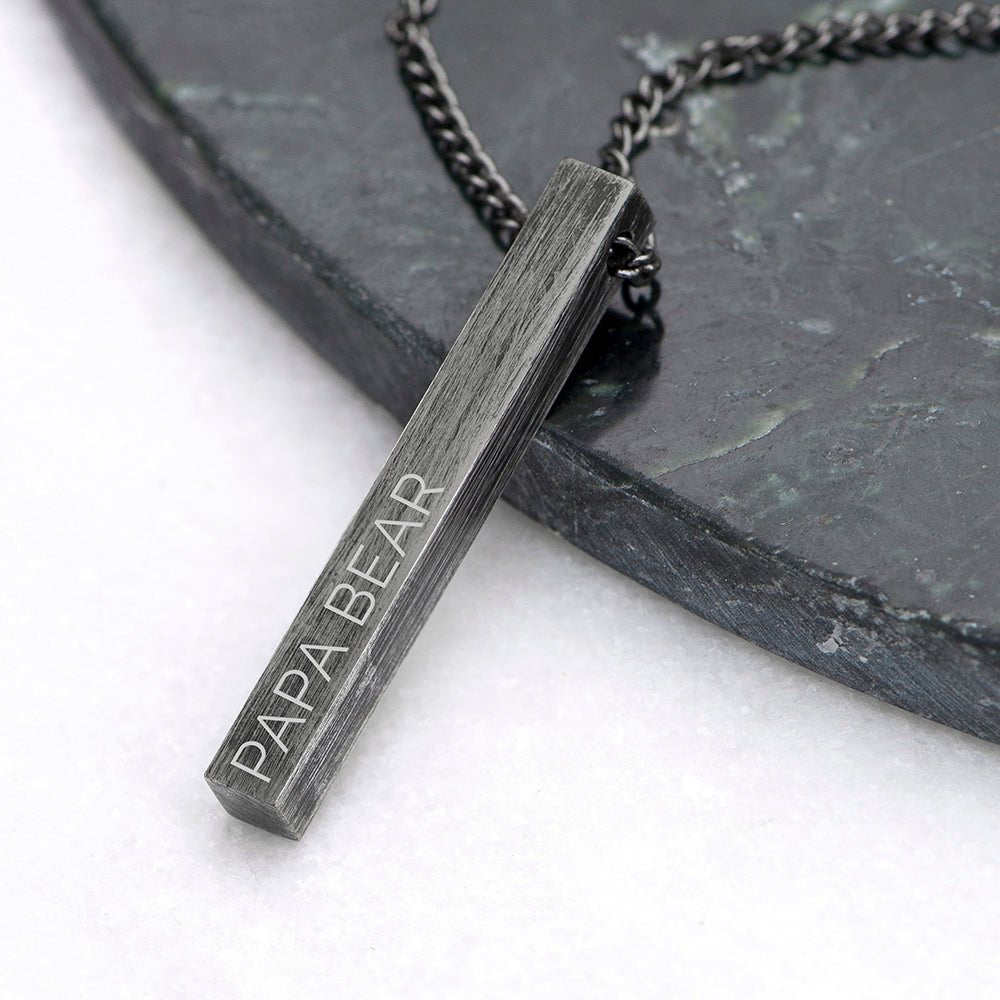 Personalised Father's Day Men's Brushed Gunmetal Solid Bar Necklace - Engraved Memories