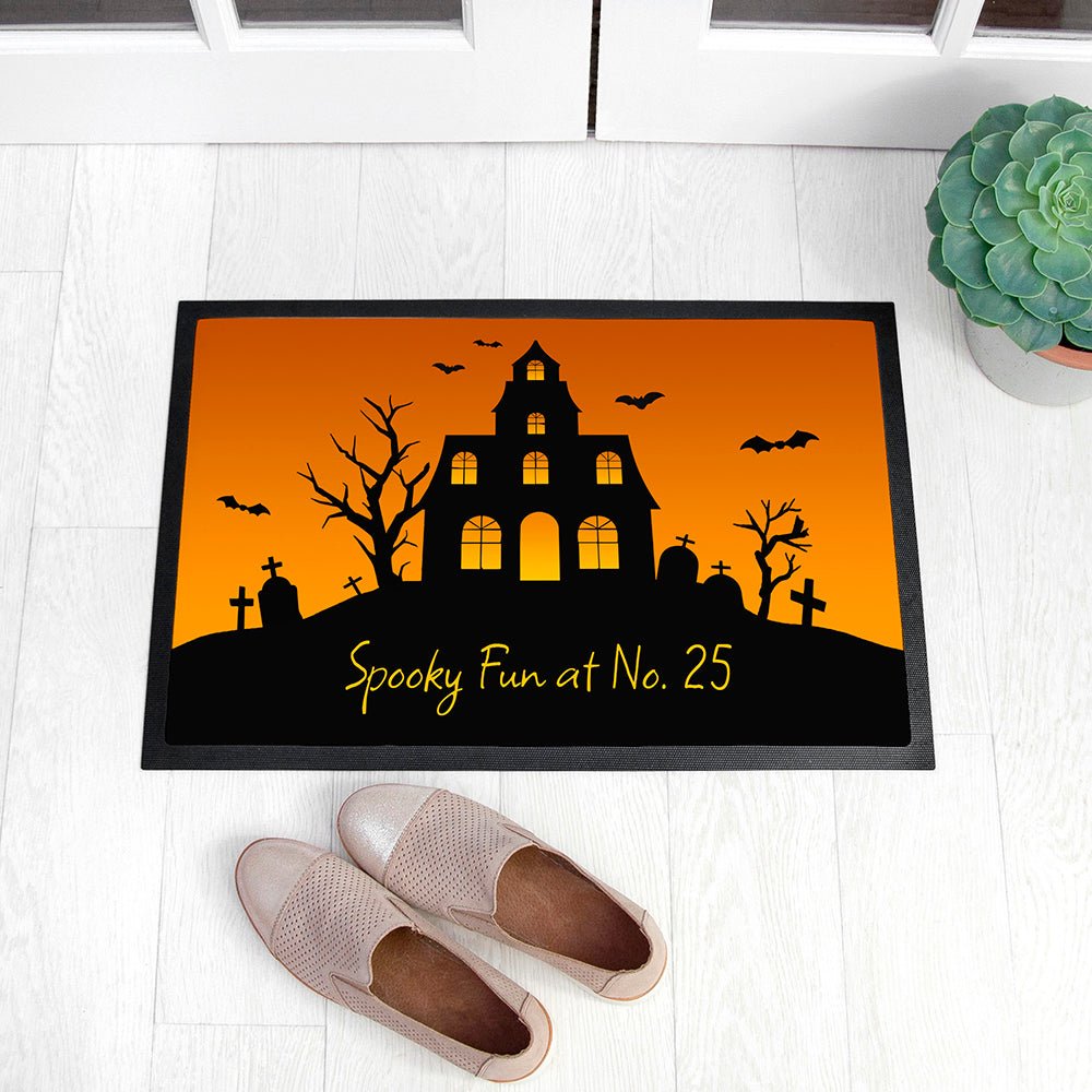 Personalised Halloween Spooky House Indoor Doormat - Engraved Memories