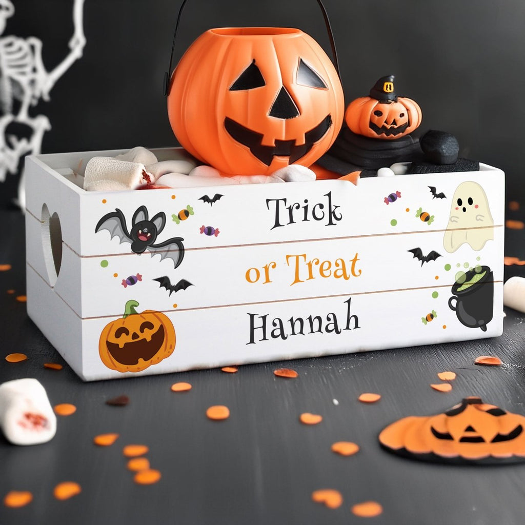 Personalised Halloween Treats Crate Small Wooden Candy Box - Engraved Memories