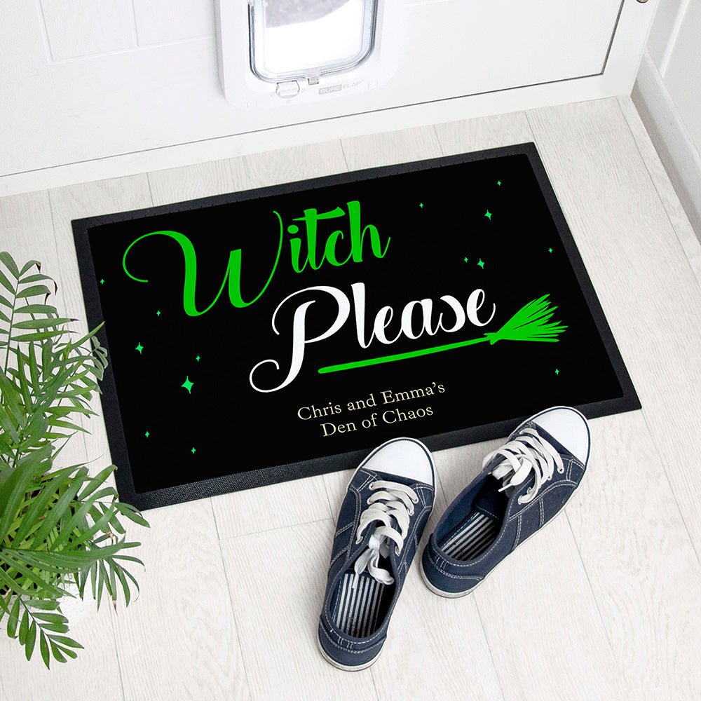 Personalised Halloween Witches Broom Indoor Doormat - Engraved Memories