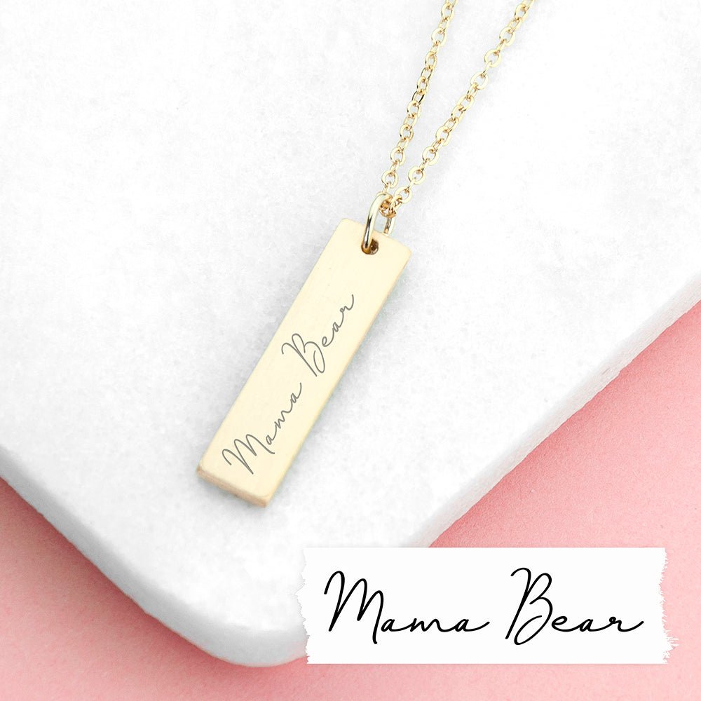 Personalised Handwriting Gold Bar Pendant Necklace - Engraved Memories