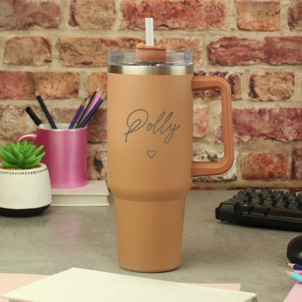 Personalised Heart 40oz Brown Travel Cup - Engraved Memories