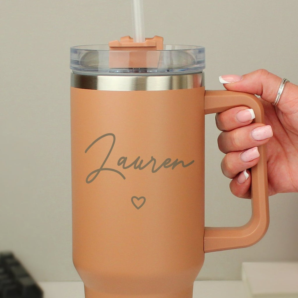 Personalised Heart 40oz Brown Travel Cup - Engraved Memories