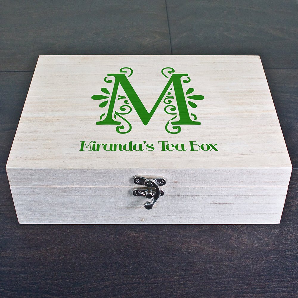 Personalised Initial Tea Box with Tea - Engraved Memories