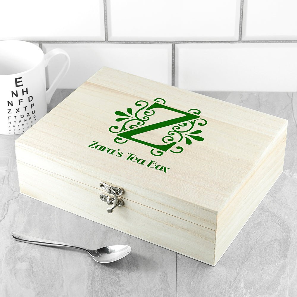 Personalised Initial Tea Box with Tea - Engraved Memories