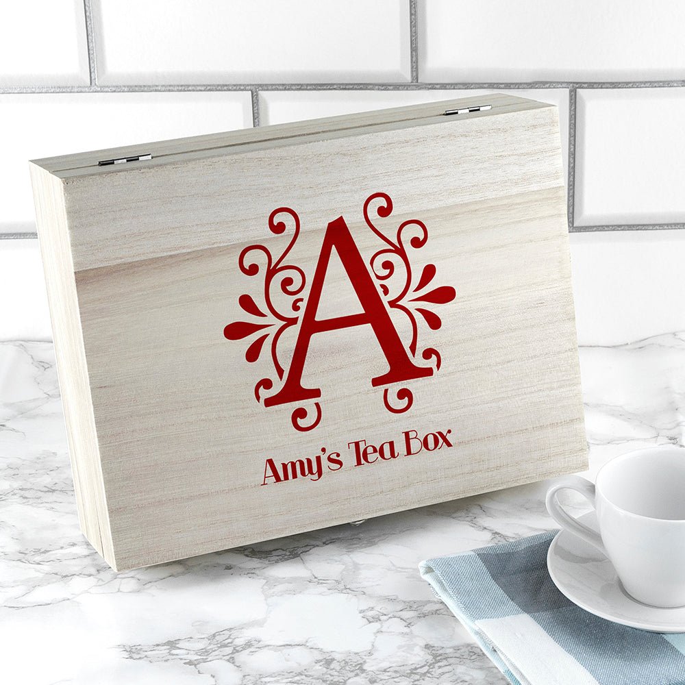 Personalised Initial Tea Box with Tea - Engraved Memories