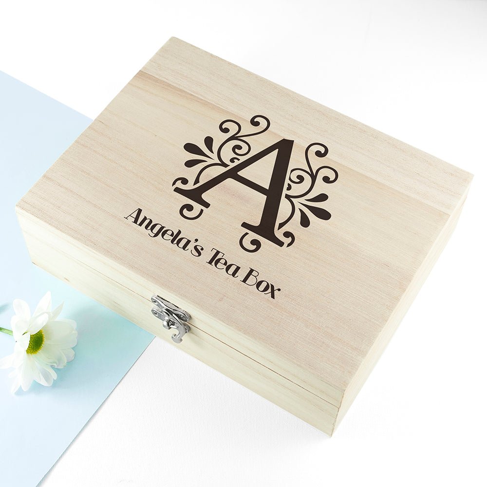 Personalised Initial Tea Box with Tea - Engraved Memories