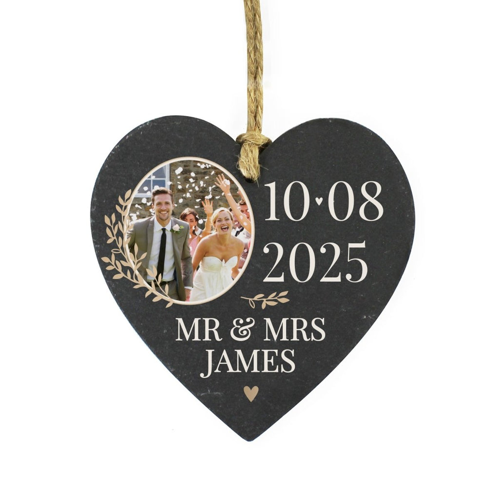 Personalised Large Date Photo Upload Slate Heart Decoration - Engraved Memories