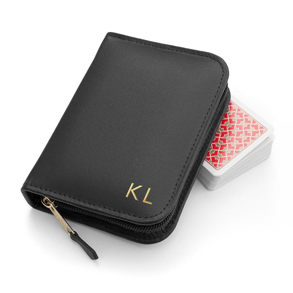 Personalised Leather Double Playing Card Case - Engraved Memories